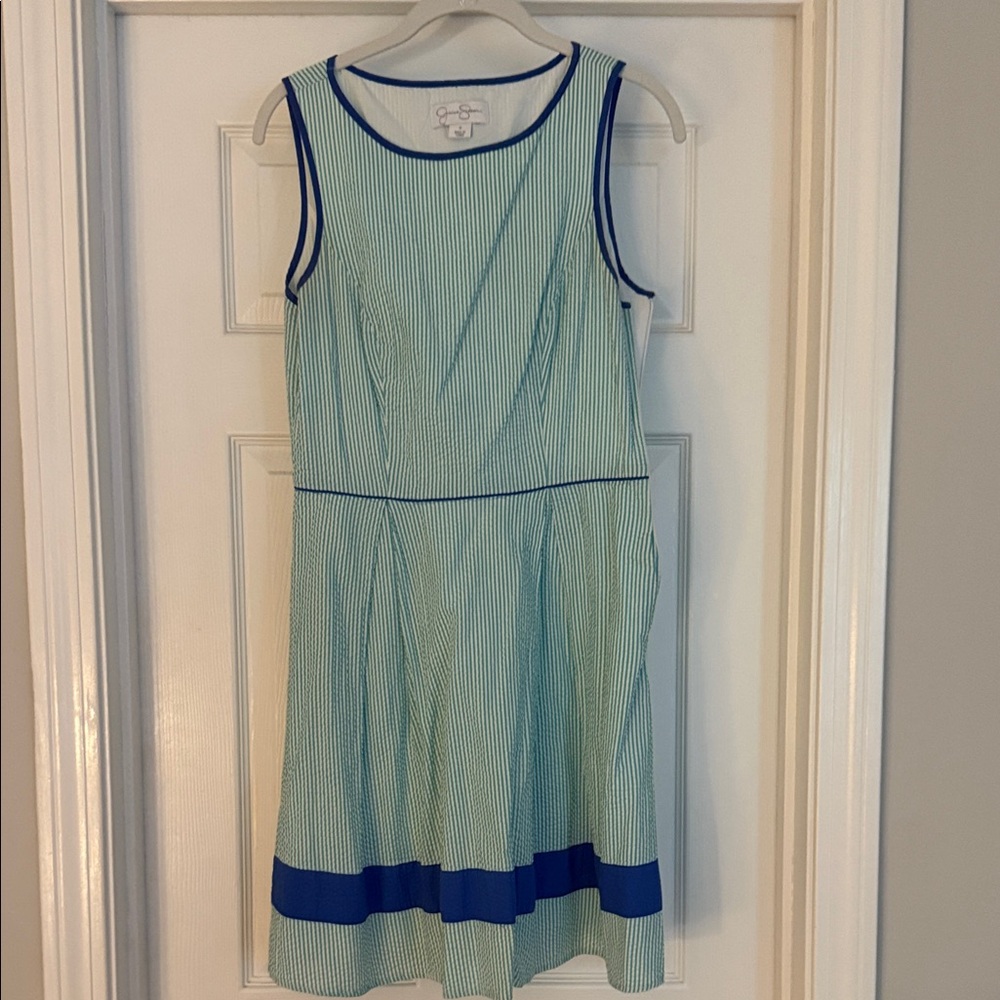 Jessica Simpson Blue and White Striped Midi Dress